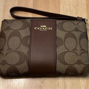 Coach Signature Tan and Brown Wristlet
